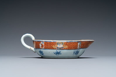 A Chinese Imari-style 'Dames au Parasol' sauceboat after Cornelis Pronk, Qianlong