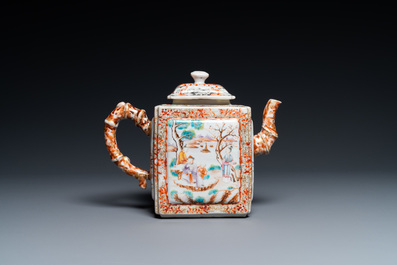 A large Chinese faux-bamboo 'mandarin' teapot and cover, Qianlong