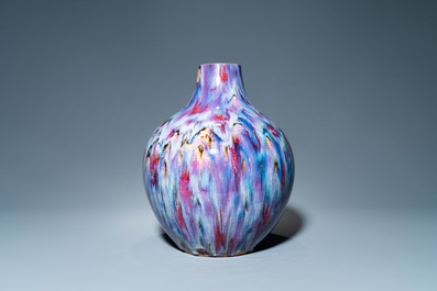 A Chinese flamb&eacute;-glazed bottle vase, 19th C.