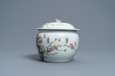 A Chinese famille rose 'kamcheng' bowl and cover with prunus flowers, Jiaqing mark, 19th C.