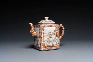 A large Chinese faux-bamboo 'mandarin' teapot and cover, Qianlong