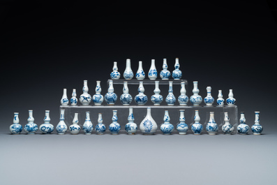 Thirty-seven Chinese blue and white miniature vases, Kangxi