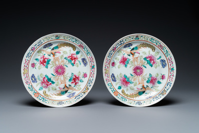 A pair of Chinese famille rose plates for the Straits or Peranakan market, 19th C.