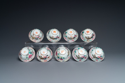 Nine Chinese famille rose cups and seventeen saucers for the Straits or Peranakan market, 19th C.