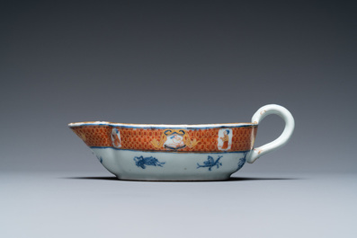A Chinese Imari-style 'Dames au Parasol' sauceboat after Cornelis Pronk, Qianlong