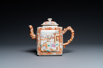 A large Chinese faux-bamboo 'mandarin' teapot and cover, Qianlong