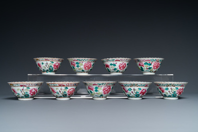 Nine Chinese famille rose cups and seventeen saucers for the Straits or Peranakan market, 19th C.