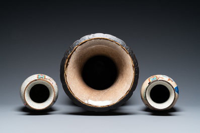 Three Chinese Nanking famille rose crackle-glazed vases, 19th C.