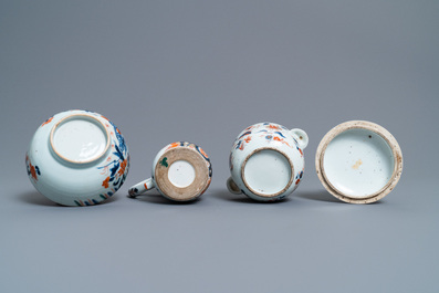 A Chinese Imari-style porringer, a mug, a bowl and five cups and saucers, Kangxi/Qianlong