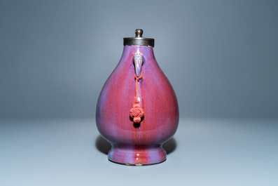 A Chinese lamp-mounted flamb&eacute;-glazed vase, Qianlong