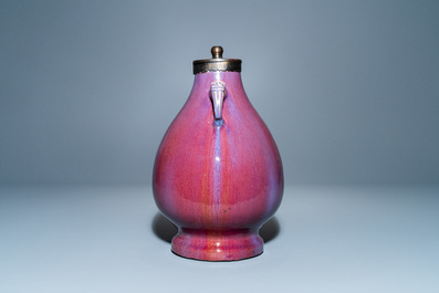A Chinese lamp-mounted flamb&eacute;-glazed vase, Qianlong