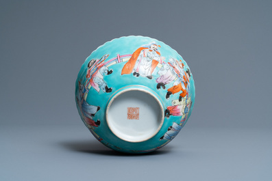 A Chinese famille rose turquoise-ground bowl, Qianlong mark, Republic