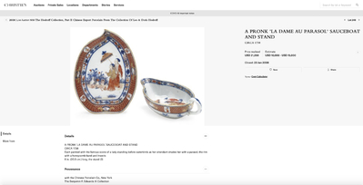 A Chinese Imari-style 'Dames au Parasol' sauceboat after Cornelis Pronk, Qianlong
