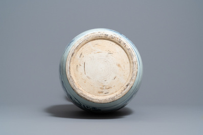 A large Chinese blue and white 'deer and crane' vase, Qianlong