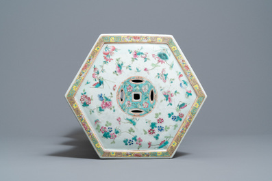 A Chinese hexagonal famille rose garden seat, 19th C.