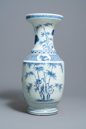 A large Chinese blue and white 'deer and crane' vase, Qianlong