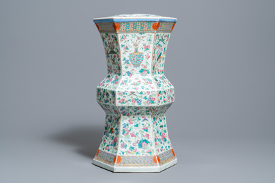 A Chinese hexagonal famille rose garden seat, 19th C.