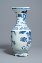 A large Chinese blue and white 'deer and crane' vase, Qianlong