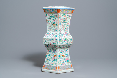 A Chinese hexagonal famille rose garden seat, 19th C.