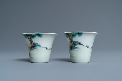 A pair of Chinese famille rose wine cups, Qianlong mark, Republic