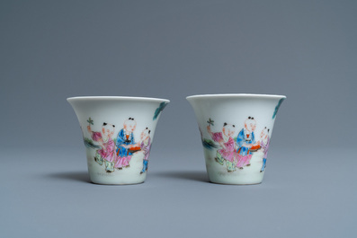 A pair of Chinese famille rose wine cups, Qianlong mark, Republic