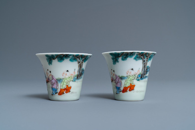 A pair of Chinese famille rose wine cups, Qianlong mark, Republic