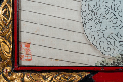 Chinese school, ink and color on silk: 'Two scenes with ladies near a river', 19th C.