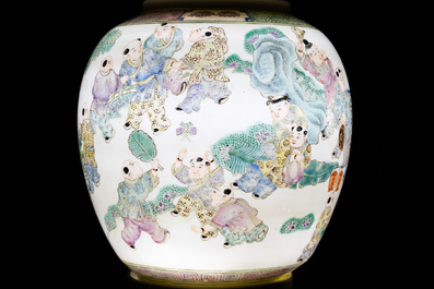 A Chinese famille rose 'playing boys' lantern on stand, Republic