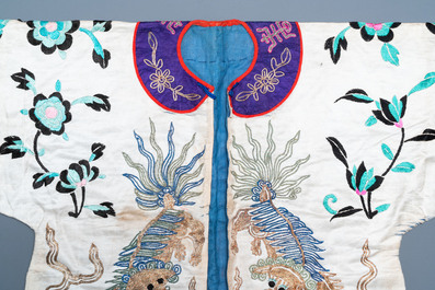 A Chinese gilt-metal embroidered silk 'animals' children's robe, 19/20th C.