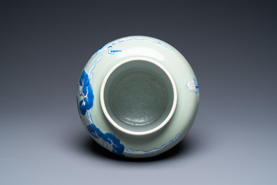 A Chinese blue, white and copper-red celadon-ground vase, Kangxi