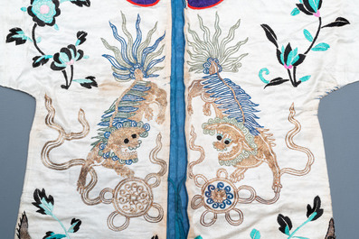 A Chinese gilt-metal embroidered silk 'animals' children's robe, 19/20th C.
