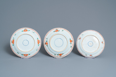 A Chinese famille verte dish and six plates, Kangxi