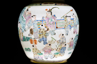 A Chinese famille rose 'playing boys' lantern on stand, Republic