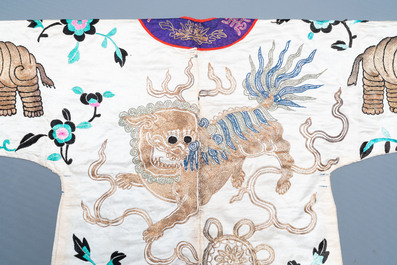 A Chinese gilt-metal embroidered silk 'animals' children's robe, 19/20th C.