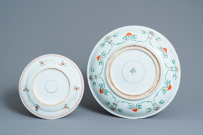 A Chinese famille verte dish and six plates, Kangxi