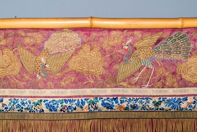 A Chinese gold thread-embroidered silk 'dragons and phoenixes' panel, 19th C.