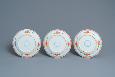 A Chinese famille verte dish and six plates, Kangxi