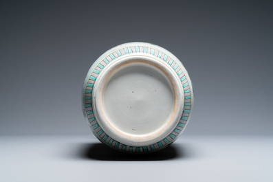 A fine Chinese famille verte rouleau vase, Kangxi