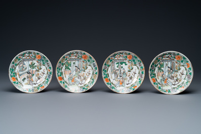 A Chinese Canton famille verte 14-piece tea service in presentation box, 19th C.