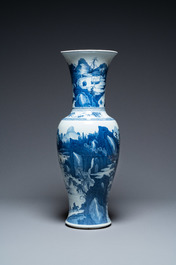 A large Chinese blue and white 'yenyen' vase with figures in a mountainous landscape, Kangxi