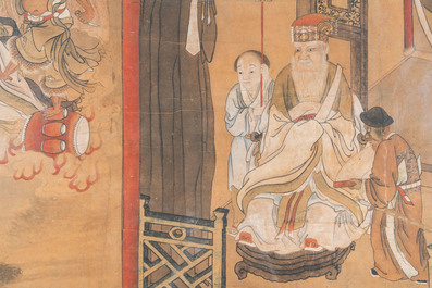 Ecole chinoise, encre et couleurs sur papier: 'Un des dix rois d'enfer', Qing