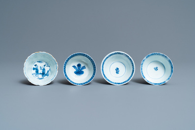 Negen Chinese blauw-witte en famille rose schotels en zes koppen, Kangxi/Qianlong