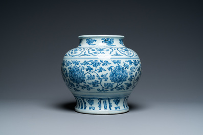 A Chinese blue and white 'lotus scroll' vase, Hongzhi