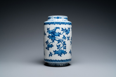 A Chinese blue and white soft paste 'sanduo' 'lantern' vase, Qianlong