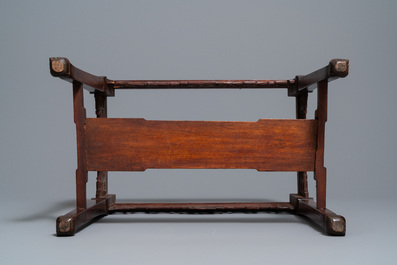 A Chinese wooden casket on stand, 19/20th C.