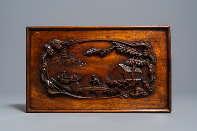 A Chinese wooden casket on stand, 19/20th C.