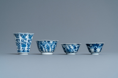 Twenty-one Chinese blue and white saucers and eighteen cups, Kangxi