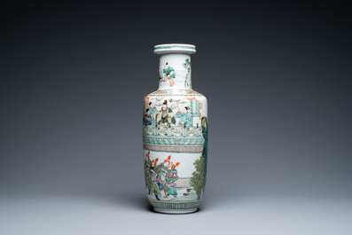 A fine Chinese famille verte rouleau vase, Kangxi