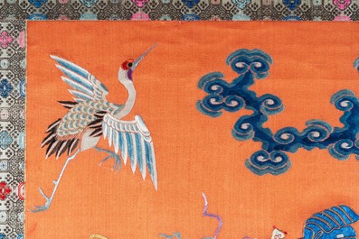 Un panneau en broderie de soie figurant Lu Dongbin, Chine, 18/19&egrave;me