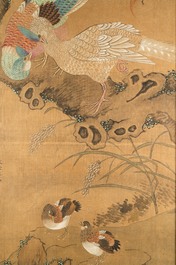 Chinese school, ink and color on silk: 'Landscape with birds', 17/18th C.